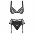 Obsessive Heartina - set lenjerie de corp cu motiv floral si ornamente in forma de inima (negru) 