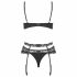 Obsessive Heartina - set lenjerie de corp cu motiv floral si ornamente in forma de inima (negru) 