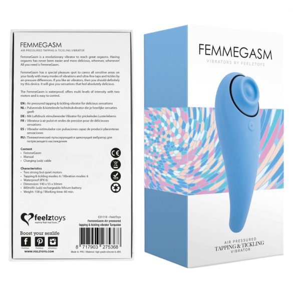 FEELZTOYS Femmegasm - vibrator anal și clitoridian, rezistent la apă și cu acumulator (albastru) 