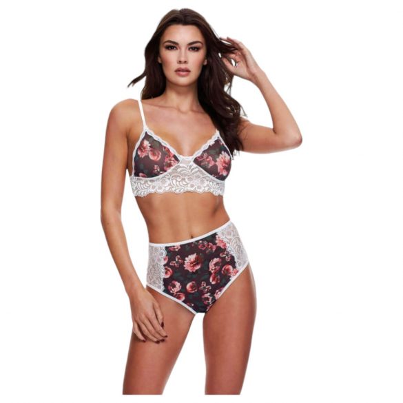 Baci - set sutien cu dantelă florală și talie înaltă  - M/L