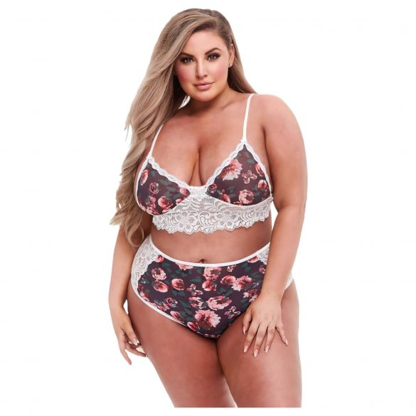 Baci Plus Size - set sutien cu dantelă florală și talie înaltă 