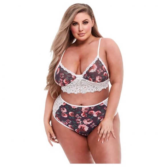 Baci Plus Size - set sutien floral din dantelă, cu talie înaltă