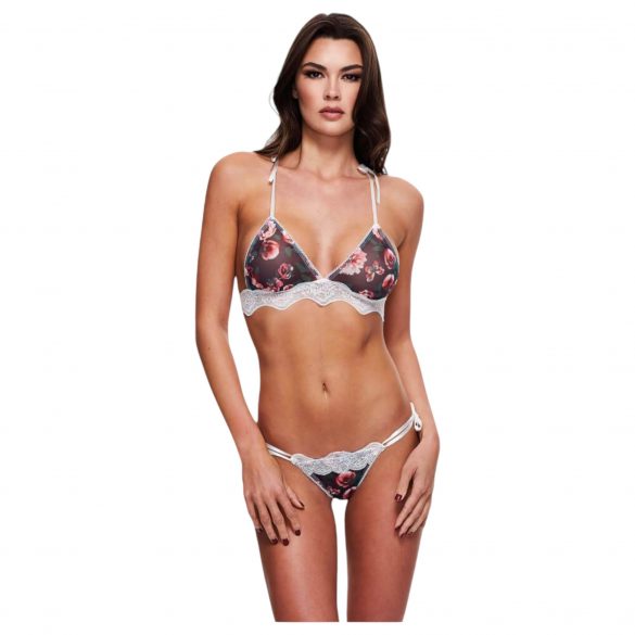 Set de sutien dantelat cu model floral  - M/L